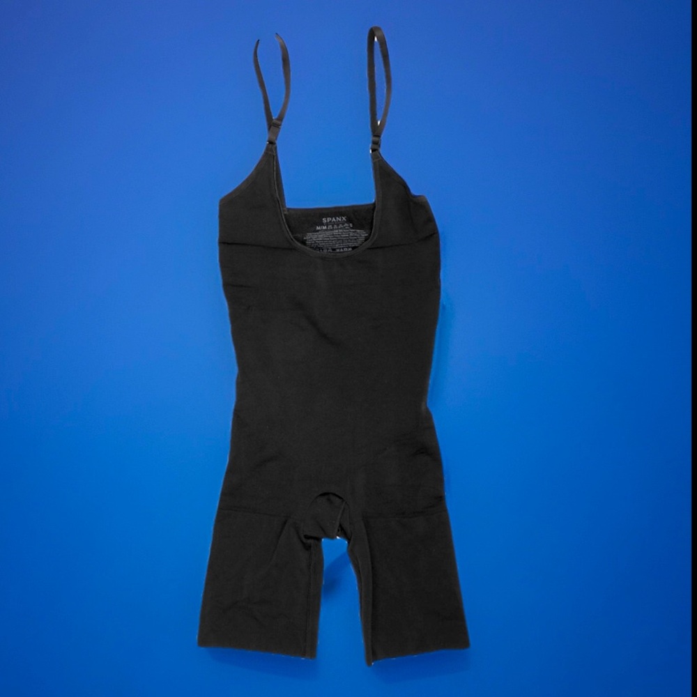 SPANX Shapewear Women Power Series Open-Bust Mid-Thigh Bodysuit Very Black MED